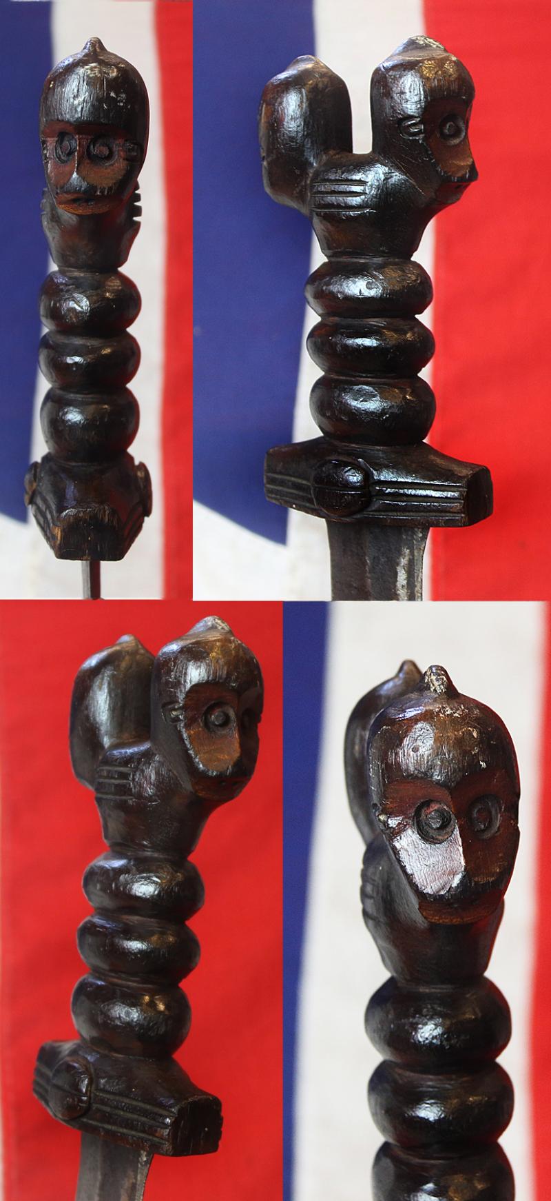 A Most Rarely Seen, Antique Ceremonial, Head-Hunters Sword 'Pusaka Magic' Dohong, A Borneo, Dyak Shamen's, Kayanic Art Ritual Sword, With a Carved, Twin-Head Hilt