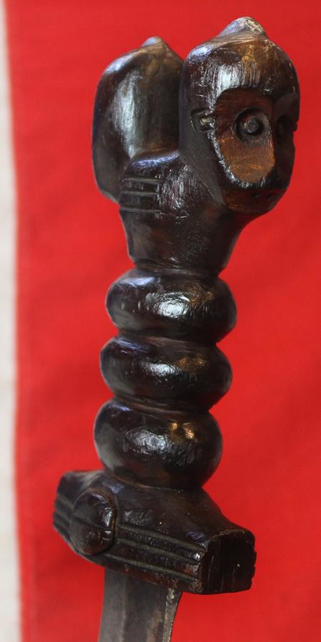 A Most Rarely Seen, Antique Ceremonial, Head-Hunters Sword 'Pusaka Magic' Dohong, A Borneo, Dyak Shamen's, Kayanic Art Ritual Sword, With a Carved, Twin-Head Hilt