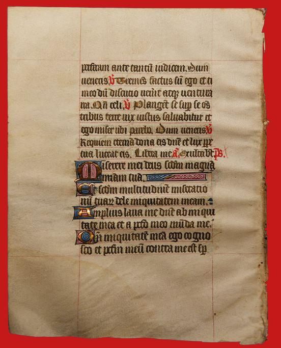 C15th Illuminated Medieval French Book of Hours Manuscript Leaf. From Around The Time of The Battle of Agincourt or Later