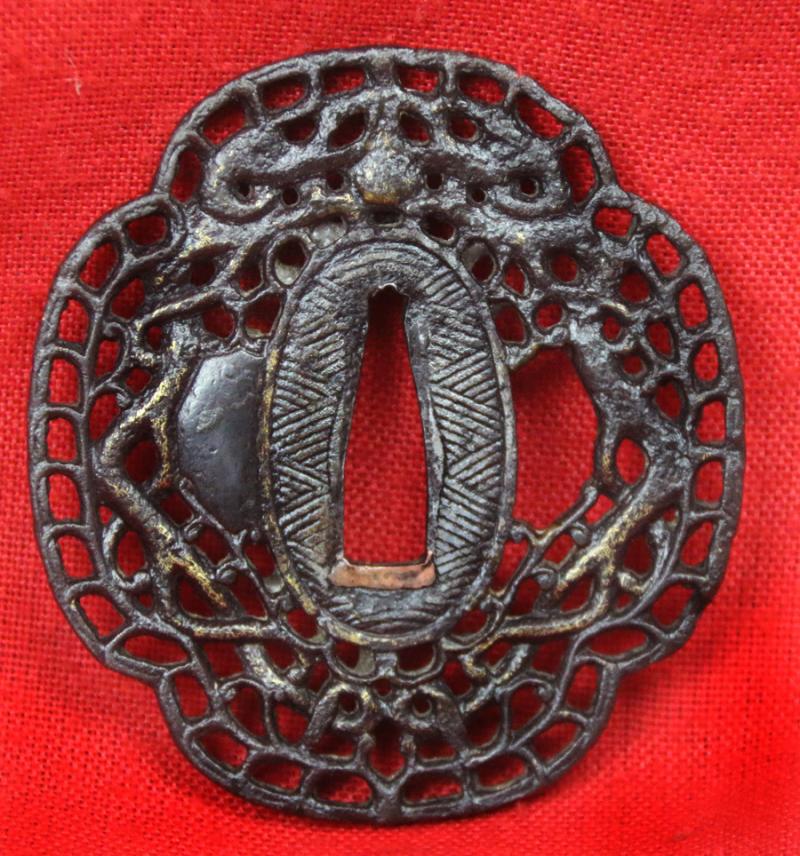 A Very Attractive & Good Edo Period Antique Nanban Tsuba in Tetsu and Applied Gold