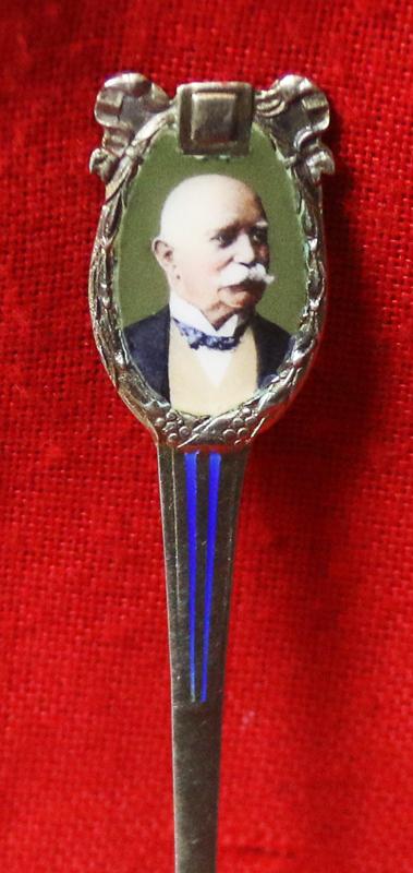 A Very Fine 1920's to 30's Silver Gilt & Enamel Graf von Zeppelin Demi-Tasse Cabinet Spoon, With Enamel Portrait of Zeppelin & a Zeppelin Airship in the Spoon Bowl