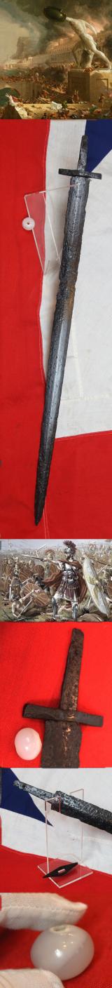 An Exceptional 1700 to 1600 Year Old Spartha Sword of A Warrior of the Roman Empire's Invasions by the Huns and Visigoths. A Hun or Visigoth Horseman's Sword Spartha With Its Orinally Mounted ‘Lifstein’, the Magical Life-Stone, and Original Crossguard