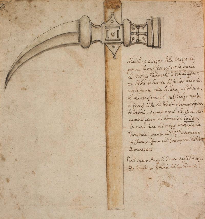 A Most Fine Knightly Polish War-Hammer Nadziak or Obuch, 1500's A.D. Inlaid with Silver Cross Hatching. Certainly one of the Most Beautiful & Well Preserved We Have Ever Seen.