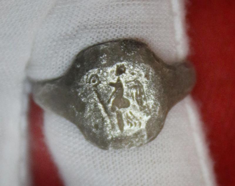 An Original, Rare Incredible & Historical Piece. Silver Imperial Roman Centurion or Tribune's Military Ring of Victory, 2nd Century AD Engraved with the Intaglio of Winged Victory, wearing her helmet and holding the laurel wreath of Victory