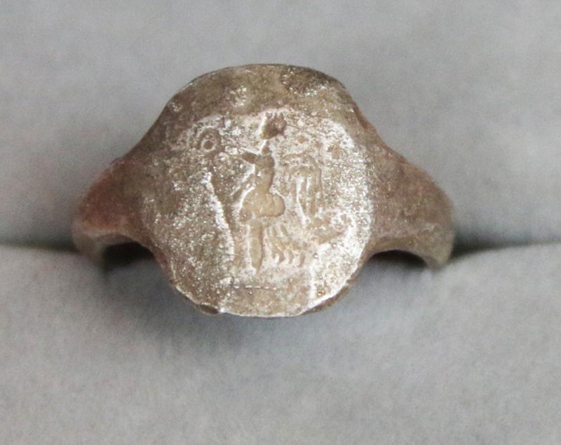 An Original, Rare Incredible & Historical Piece. Silver Imperial Roman Centurion or Tribune's Military Ring of Victory, 2nd Century AD Engraved with the Intaglio of Winged Victory, wearing her helmet and holding the laurel wreath of Victory