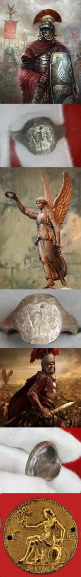 An Original, Rare Incredible & Historical Piece. Silver Imperial Roman Centurion or Tribune's Military Ring of Victory, 2nd Century AD Engraved with the Intaglio of Winged Victory, wearing her helmet and holding the laurel wreath of Victory