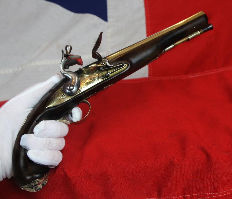 A Fabulous 18th Century Brass Blunderbuss Barrelled Flintlock Royal Naval Captain's Pistol, c 1760, By Isaac Bissell a Renown Scottish Maker Of Leith & Birmingham, Who Also Traded in London