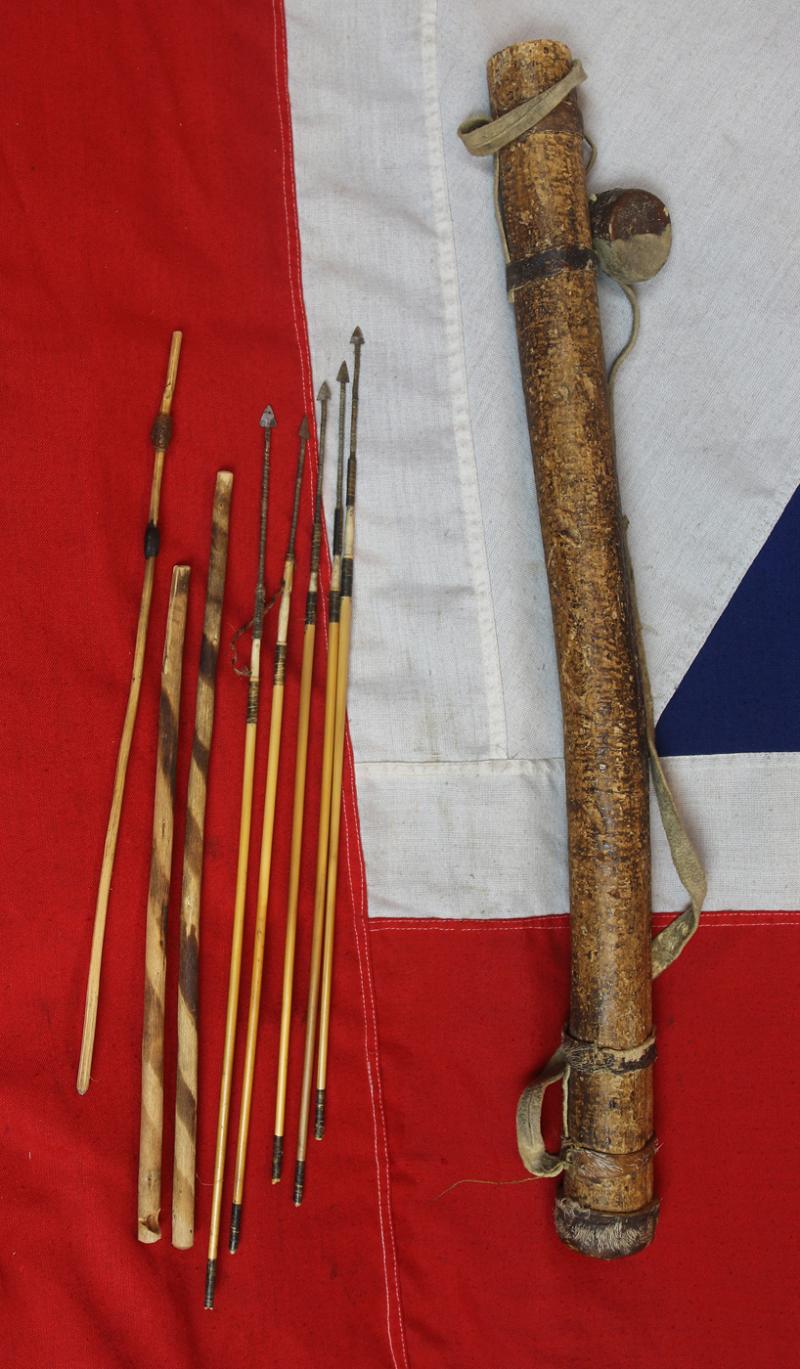 African Bushman’s Tribal Poison Arrows and Tree Branch Leather Capped Quiver & Poison Stick