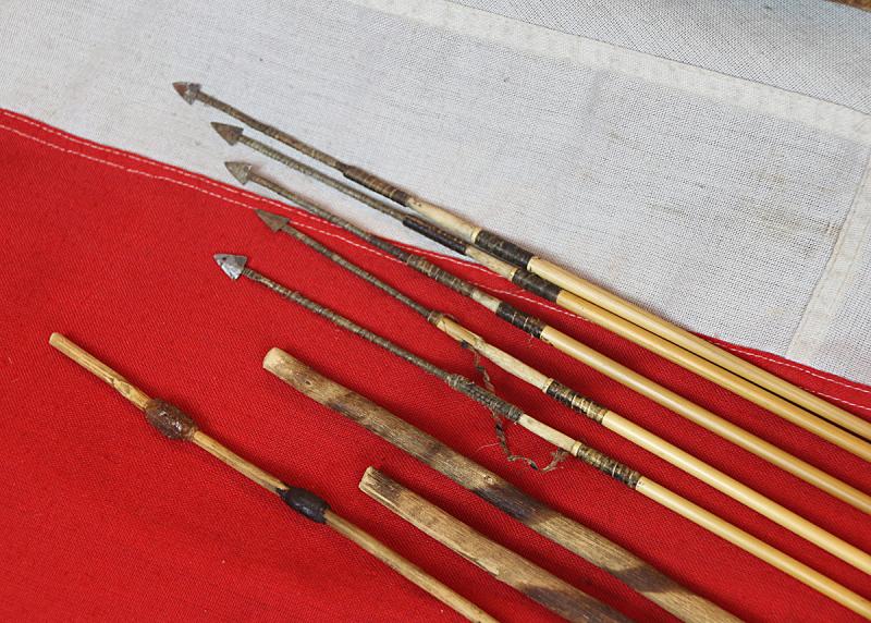 African Bushman’s Tribal Poison Arrows and Tree Branch Leather Capped Quiver & Poison Stick