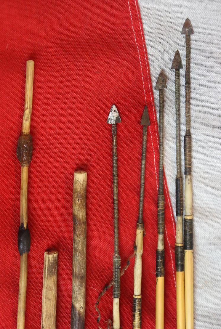 African Bushman’s Tribal Poison Arrows and Tree Branch Leather Capped Quiver & Poison Stick