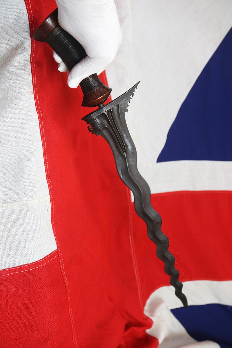 A Scarce Large Antique Bali & Lombok Loncengan Hilt High Born Warriors Kris or Keris. Serpentine15 Luk Blade