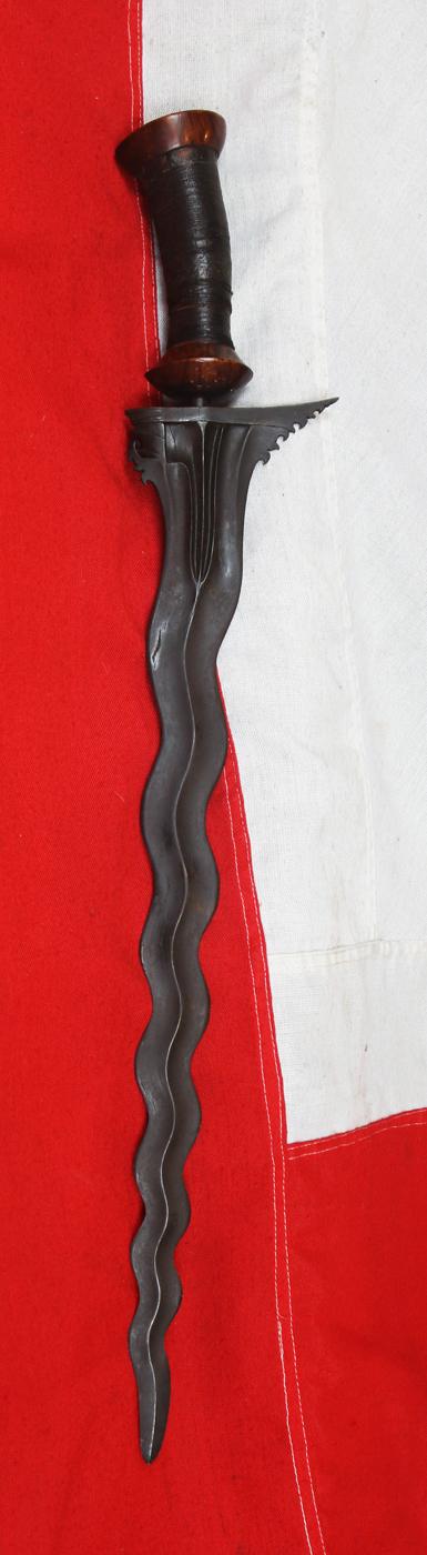 A Scarce Large Antique Bali & Lombok Loncengan Hilt High Born Warriors Kris or Keris. Serpentine15 Luk Blade