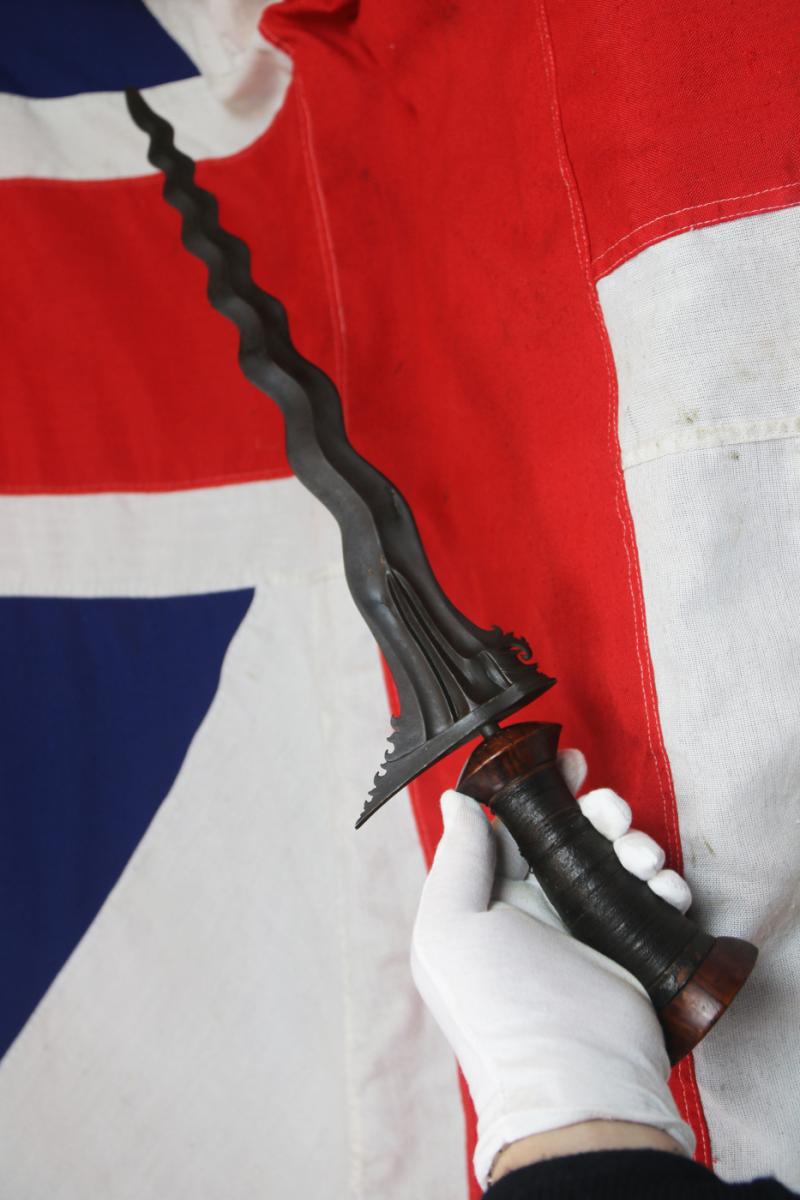 A Scarce Large Antique Bali & Lombok Loncengan Hilt High Born Warriors Kris or Keris. Serpentine15 Luk Blade