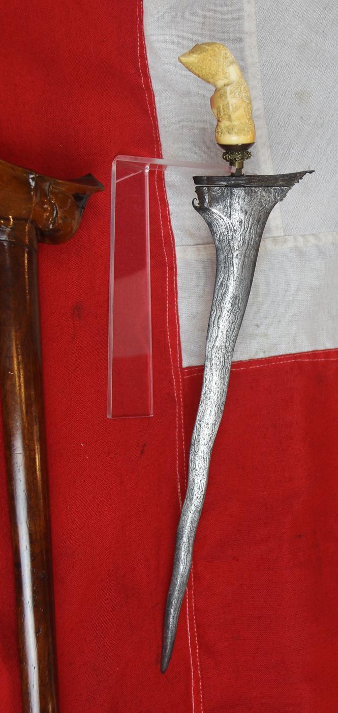 An Absolutely Stunning & Beautiful Carved Sea Ivory Royal Hilted Keris From Palembang, Sumatra 18th Century, Meteorite Blade. A Near Pair To An Example In The Royal Collection Presented To King George IVth in 1817, When He Was The Prince Regent