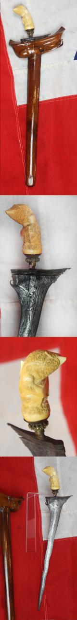 An Absolutely Stunning & Beautiful Carved Sea Ivory Royal Hilted Keris From Palembang, Sumatra 18th Century, Meteorite Blade. A Near Pair To An Example In The Royal Collection Presented To King George IVth in 1817, When He Was The Prince Regent