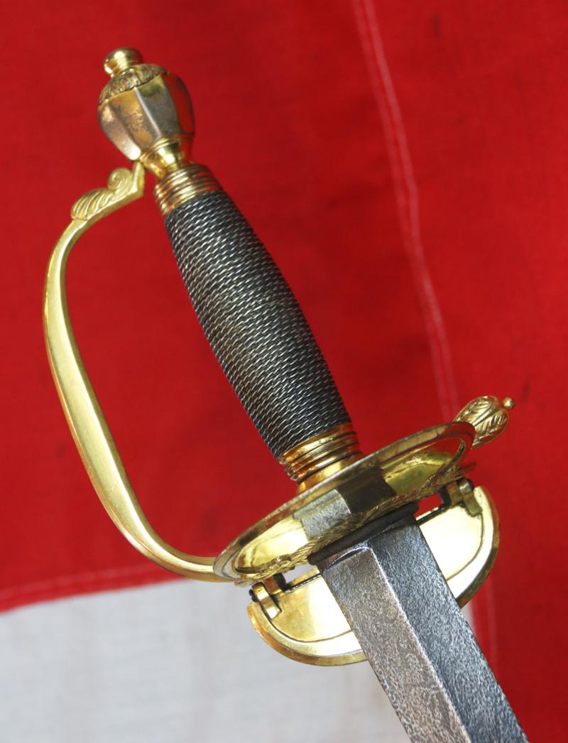 A Simply Stunning Most Rare Napoleonic Wars Type of a 1796 Infantry Officer's Sword, Monogrammed With Its Owner's Title and Monogram, Plus His Patriotic Motto “The Love Of, My Country, & Freedom” Etched Upon The Acutely Tapering “Needle Point’ Blade.