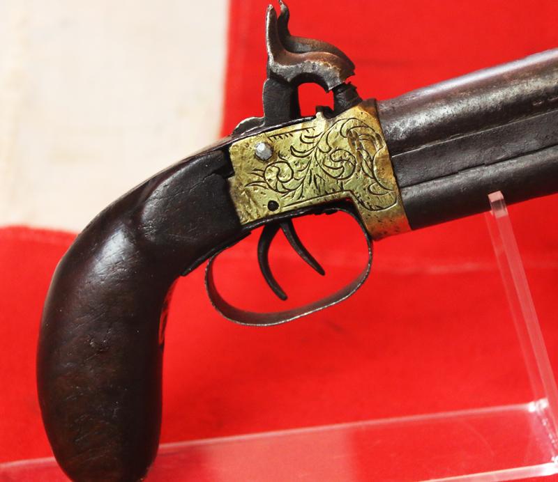 A 19th Century Indian Percussion Howdah Pistol, Double Over and Under Barrelled
