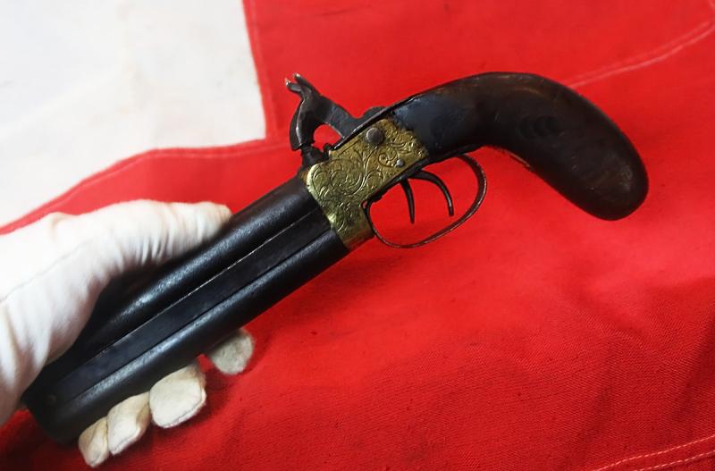 A 19th Century Indian Percussion Howdah Pistol, Double Over and Under Barrelled