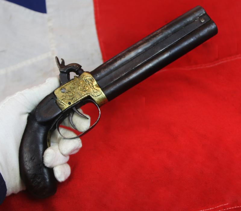 A 19th Century Indian Percussion Howdah Pistol, Double Over and Under Barrelled