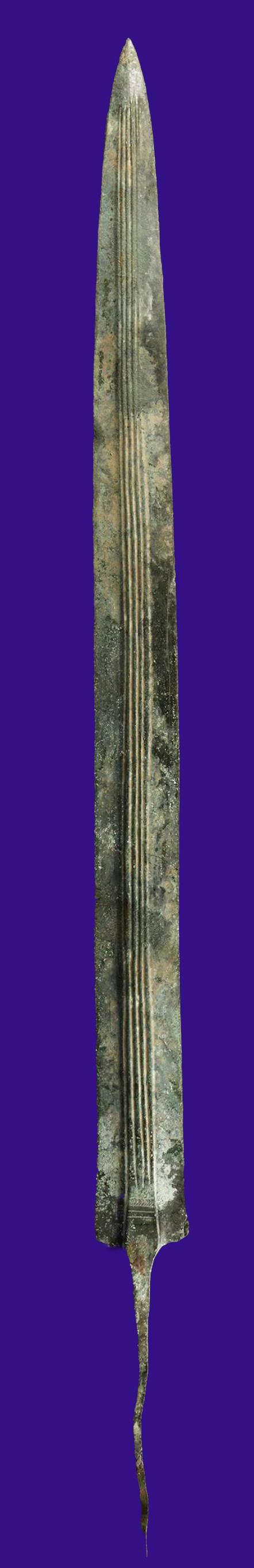 A Simply Wonderful Trojan War Period Full Length Bronze Sword Blade 28.75 Inches Long Circa 1200 B.C.