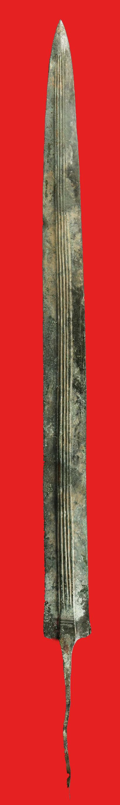 A Simply Wonderful Trojan War Period Full Length Bronze Sword Blade 28.75 Inches Long Circa 1200 B.C.