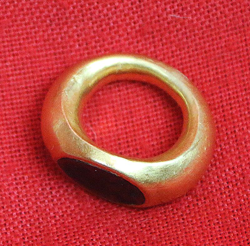 A Simply Stunning Ancient Roman Museum Grade Fine Gold Seal Ring with Intaglio Portrait Engraved Garnet Gem Stone 2nd to 3rd Century A.D. Likely a Depiction of an Emperor Such As Hadrian, Marcus Aurelius, Lucius Verus, or Even A Parthian Vassal King.