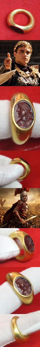 A Simply Stunning Ancient Roman Museum Grade Fine Gold Seal Ring with Intaglio Portrait Engraved Garnet Gem Stone 2nd to 3rd Century A.D. Likely a Depiction of an Emperor Such As Hadrian, Marcus Aurelius, Lucius Verus, or Even A Parthian Vassal King.