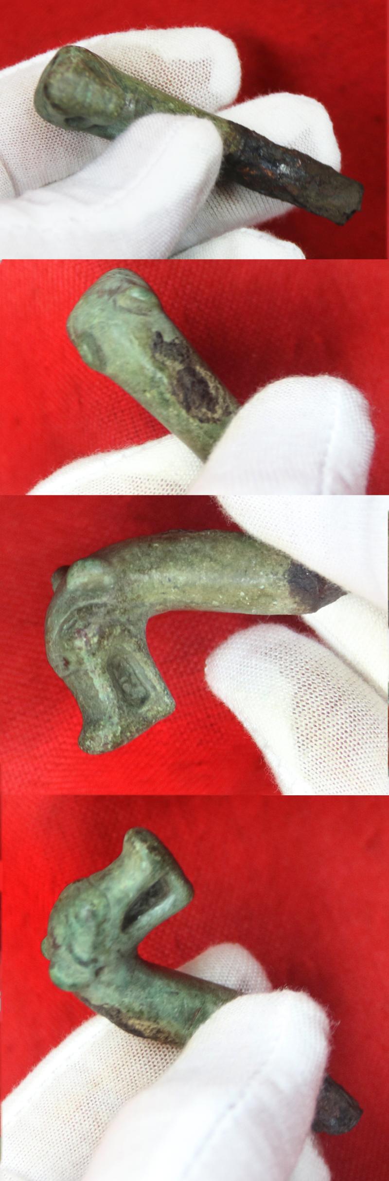 An Extraordinary, 1100 to 1200 year old, Original, Ancient Viking Draken Head Staff Mount. A Knob of a Staff or Wand of Magic, Used By A Völva, a Sorcerer or Sorceress of Seiđr. A Seiðstafr, The Staff of Power in Viking Occult & Magick