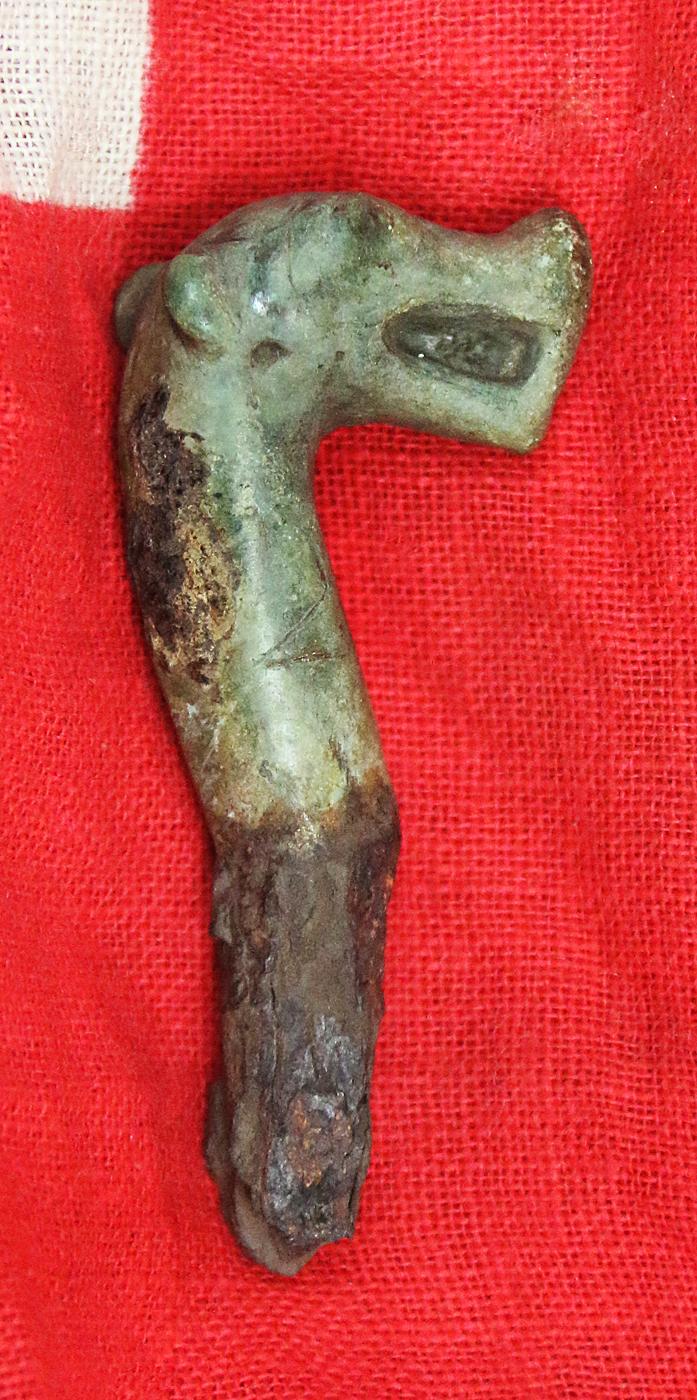 An Extraordinary, 1100 to 1200 year old, Original, Ancient Viking Draken Head Staff Mount. A Knob of a Staff or Wand of Magic, Used By A Völva, a Sorcerer or Sorceress of Seiđr. A Seiðstafr, The Staff of Power in Viking Occult & Magick