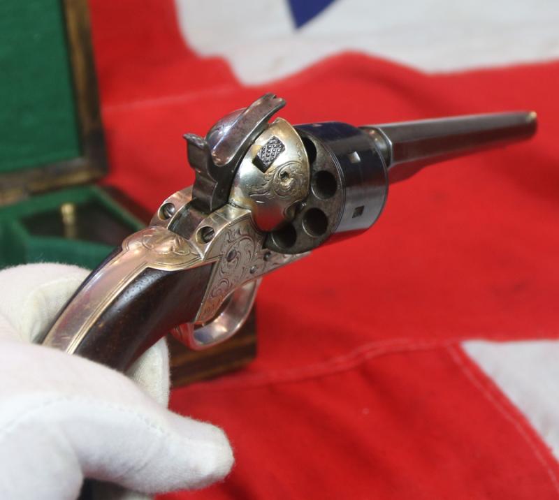 A Fine & Exceedingly Handsome US Civil War Moore 7 Shot Belt Revolver With Original New York Factory Engraving. Later Cased With Tools