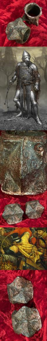 A Rare Pair of 14th- 15th Century Medeavil Bronze Winged Polygonal 'Raven's Head' Mace Heads Likely Twin Headed Flail Mace, Mongol Invasion Period to Vlad 'The Impaler' Dracul’s Knight’s Order of The Dragon Period