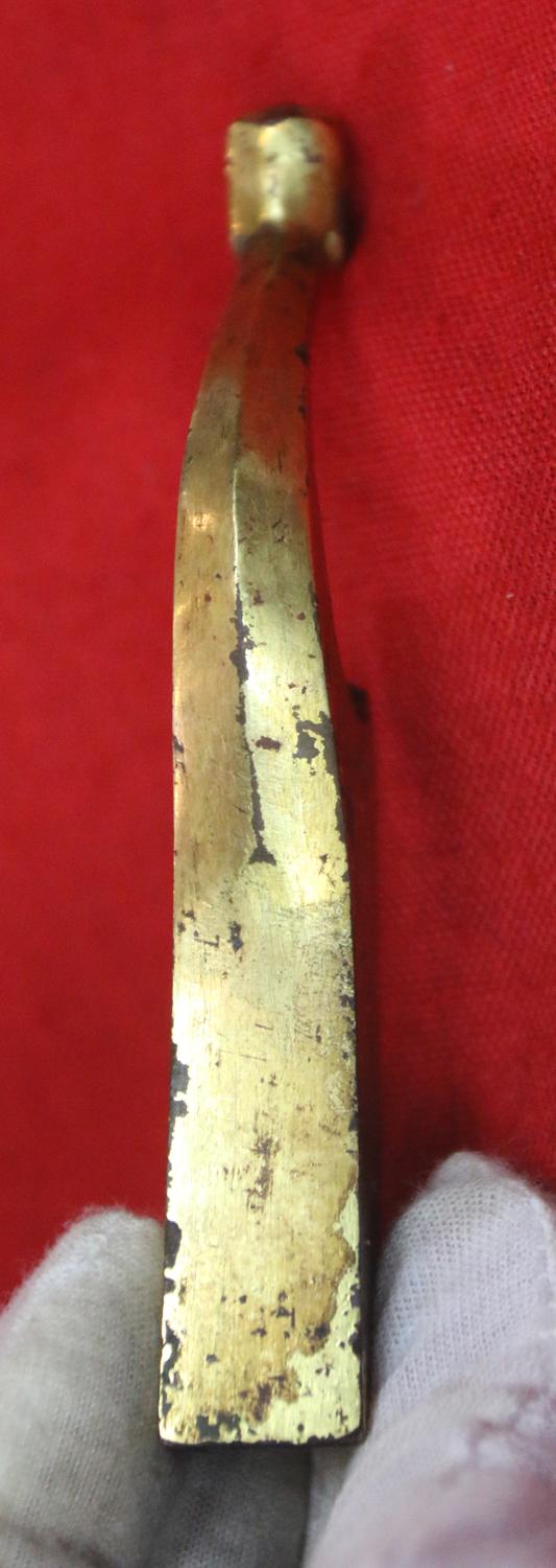 A Superb Ancient Chinese Warring States Period 480-222bc Gold & Bronze Chariot Crossbow Mount in Gold with Tiger Head Finial