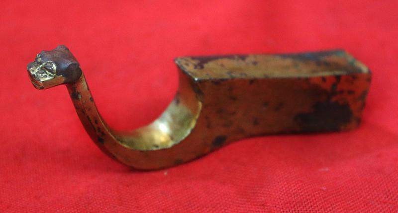 A Superb Ancient Chinese Warring States Period 480-222bc Gold & Bronze Chariot Crossbow Mount in Gold with Tiger Head Finial