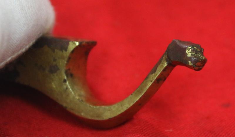 A Superb Ancient Chinese Warring States Period 480-222bc Gold & Bronze Chariot Crossbow Mount in Gold with Tiger Head Finial