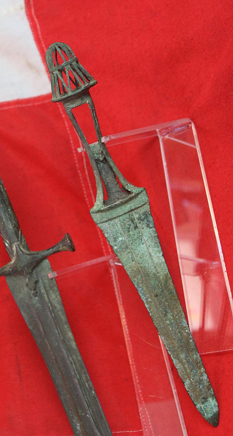A Beautiful Matched Pair of An Ancient Bronze Sword and Dagger With Pierced Bird Cage Pommels. From The Era of the Ancient Greco-Persian Wars