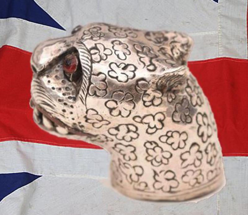 A Stunning, Indian Tiger Head, of 'Tipu Sultan' Form, Dagger's Pommel, The Tiger of Mysore, in Silver and Copper With Gem Stone Eyes