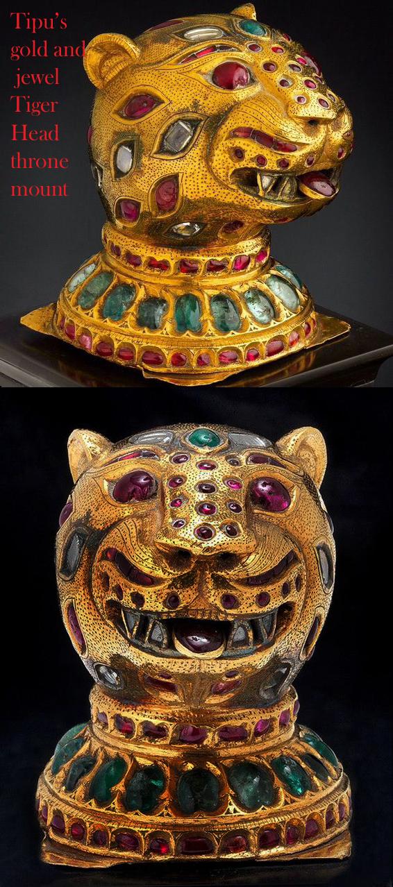 A Stunning, Indian Tiger Head, of 'Tipu Sultan' Form, Dagger's Pommel, The Tiger of Mysore, in Silver and Copper With Gem Stone Eyes