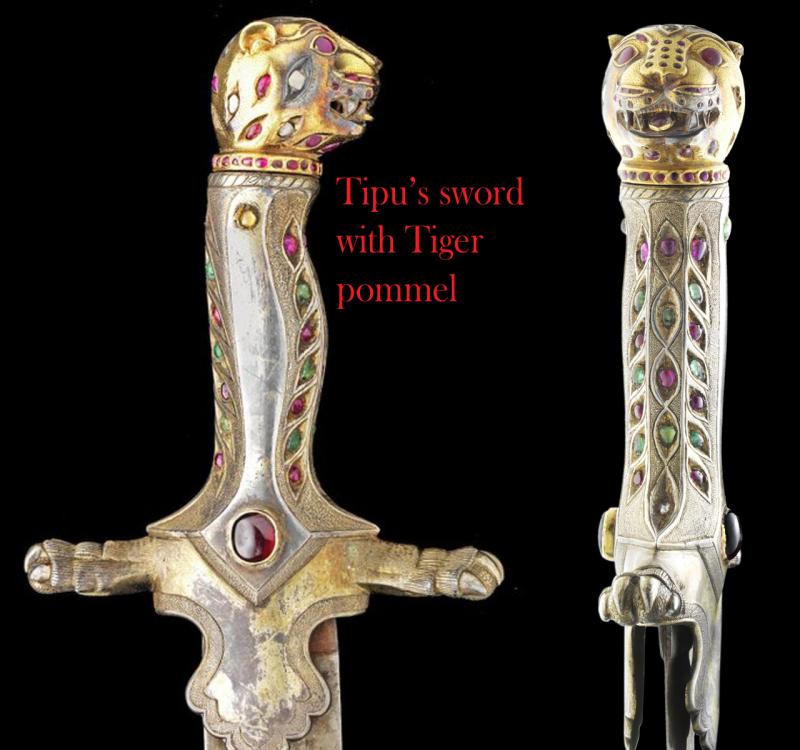A Stunning, Indian Tiger Head, of 'Tipu Sultan' Form, Dagger's Pommel, The Tiger of Mysore, in Silver and Copper With Gem Stone Eyes