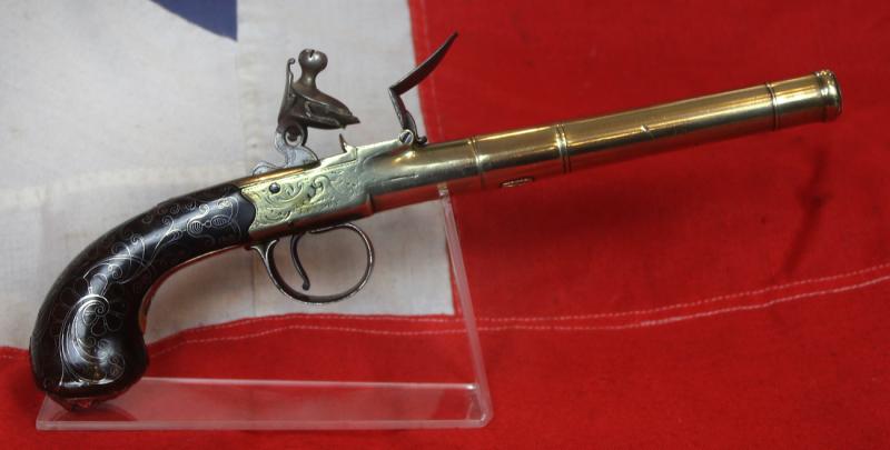 A Most Beautiful & Exemplary Work of Art. A Very Fine Large Long Barrel Boxlock Flintlock Brass Cannon Barrel Blunderbuss Pistol Circa 1730 by Renown Maker John Freeman of London