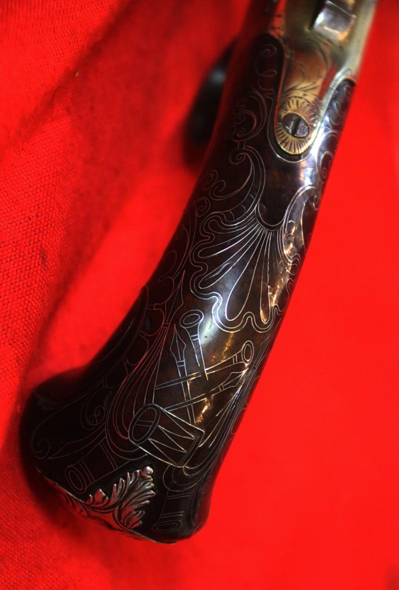 A Most Beautiful & Exemplary Work of Art. A Very Fine Large Long Barrel Boxlock Flintlock Brass Cannon Barrel Blunderbuss Pistol Circa 1730 by Renown Maker John Freeman of London