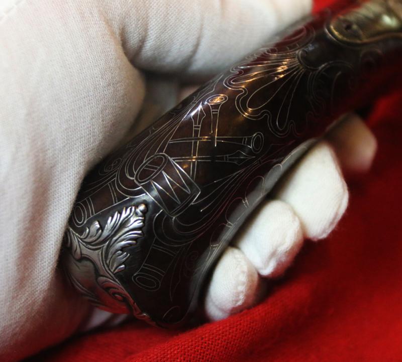 A Most Beautiful & Exemplary Work of Art. A Very Fine Large Long Barrel Boxlock Flintlock Brass Cannon Barrel Blunderbuss Pistol Circa 1730 by Renown Maker John Freeman of London