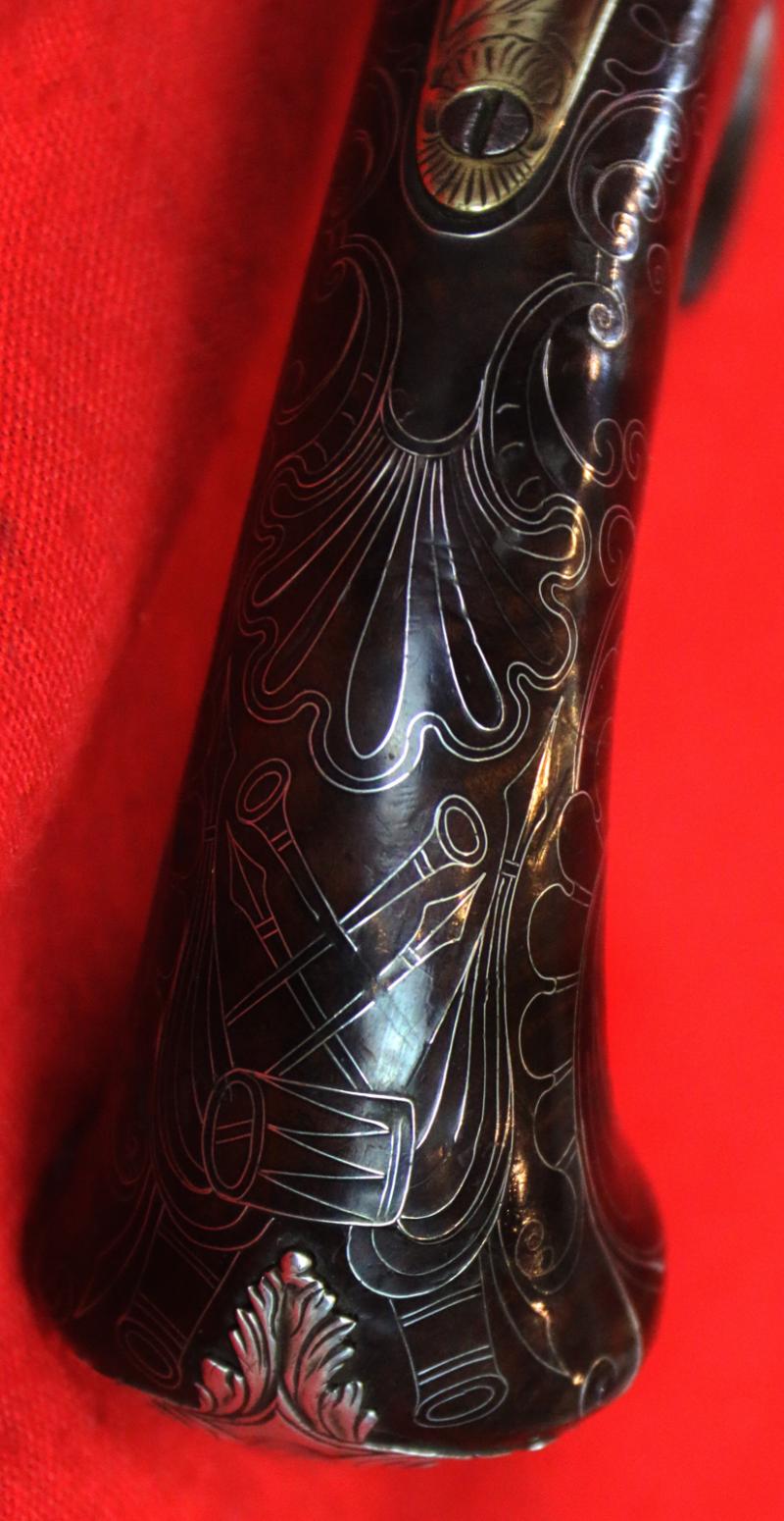 A Most Beautiful & Exemplary Work of Art. A Very Fine Large Long Barrel Boxlock Flintlock Brass Cannon Barrel Blunderbuss Pistol Circa 1730 by Renown Maker John Freeman of London