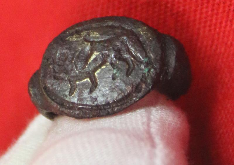 An Early Roman Empire Period 1st Century Status Seal Ring Depicting Winged Pegasus and Bellerophon Slaying the Monstrous Chimaera With His Spear