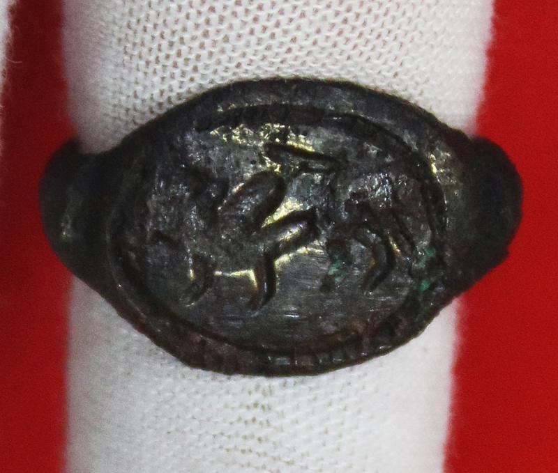 An Early Roman Empire Period 1st Century Status Seal Ring Depicting Winged Pegasus and Bellerophon Slaying the Monstrous Chimaera With His Spear