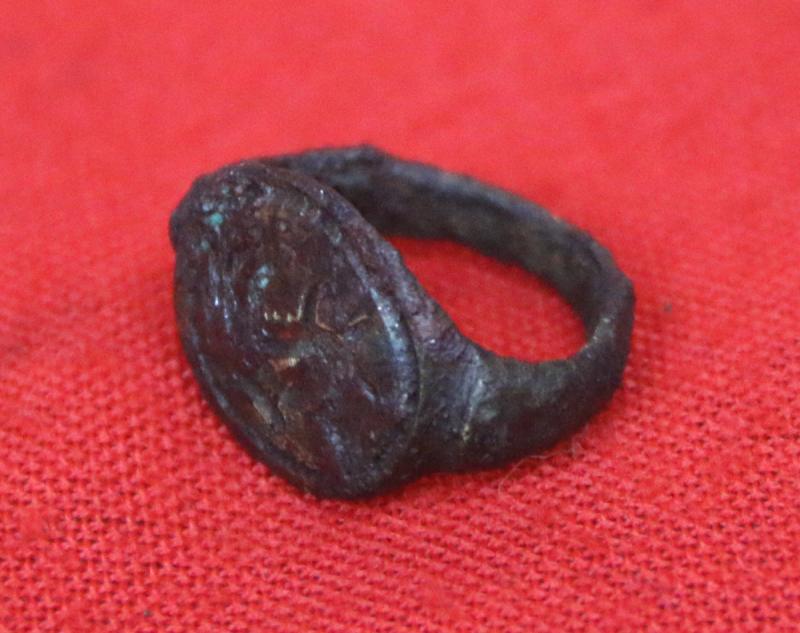 An Early Roman Empire Period 1st Century Status Seal Ring Depicting Winged Pegasus and Bellerophon Slaying the Monstrous Chimaera With His Spear