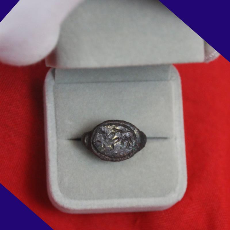 An Early Roman Empire Period 1st Century Status Seal Ring Depicting Winged Pegasus and Bellerophon Slaying the Monstrous Chimaera With His Spear