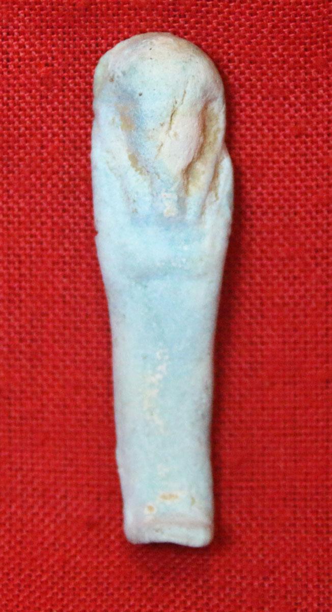 An Original Ancient Egyptian Shabti, The Afterlife Servant of The Mummy, Partial Blue-Glazed Faience 664 to 332 BC
