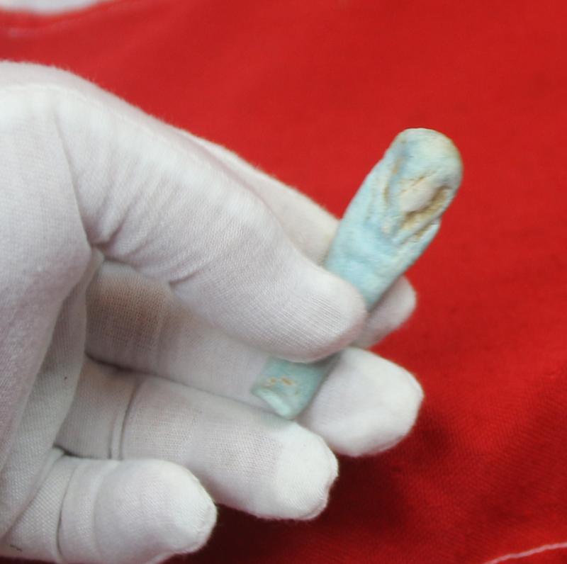 An Original Ancient Egyptian Shabti, The Afterlife Servant of The Mummy, Partial Blue-Glazed Faience 664 to 332 BC