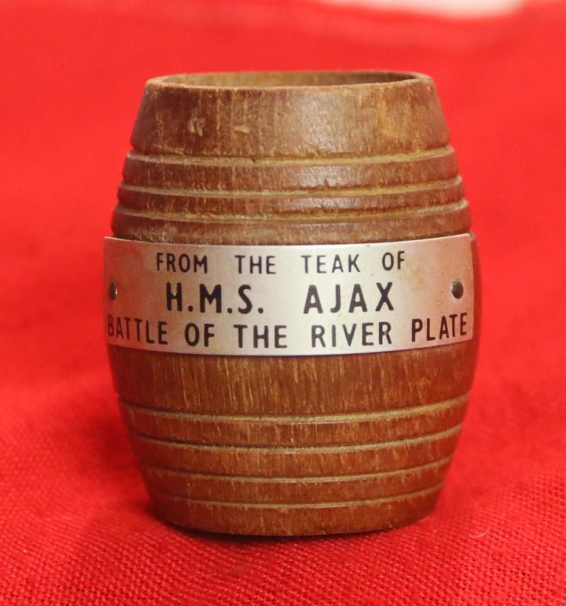 Battle of the River Plate, HMS Ajax Miniature Wooden Barrel Made From Teak from the Ship
