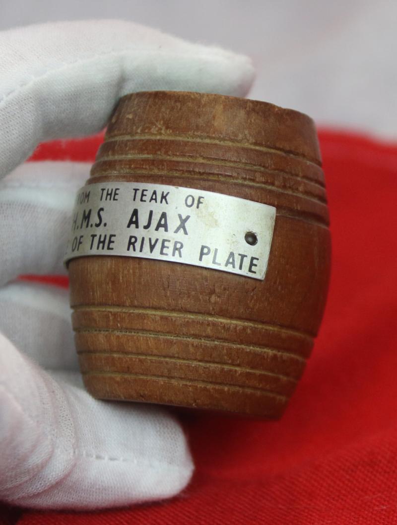 Battle of the River Plate, HMS Ajax Miniature Wooden Barrel Made From Teak from the Ship